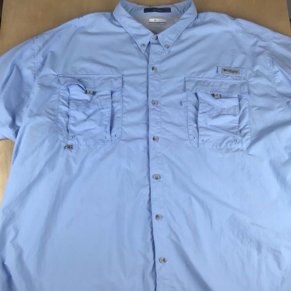 Columbia PFG Mens 4XL Bahama Button Up Short Sleeve Fishing Shirt Blue